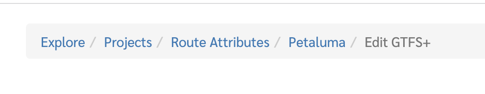 GTFS+ editor navigation bar