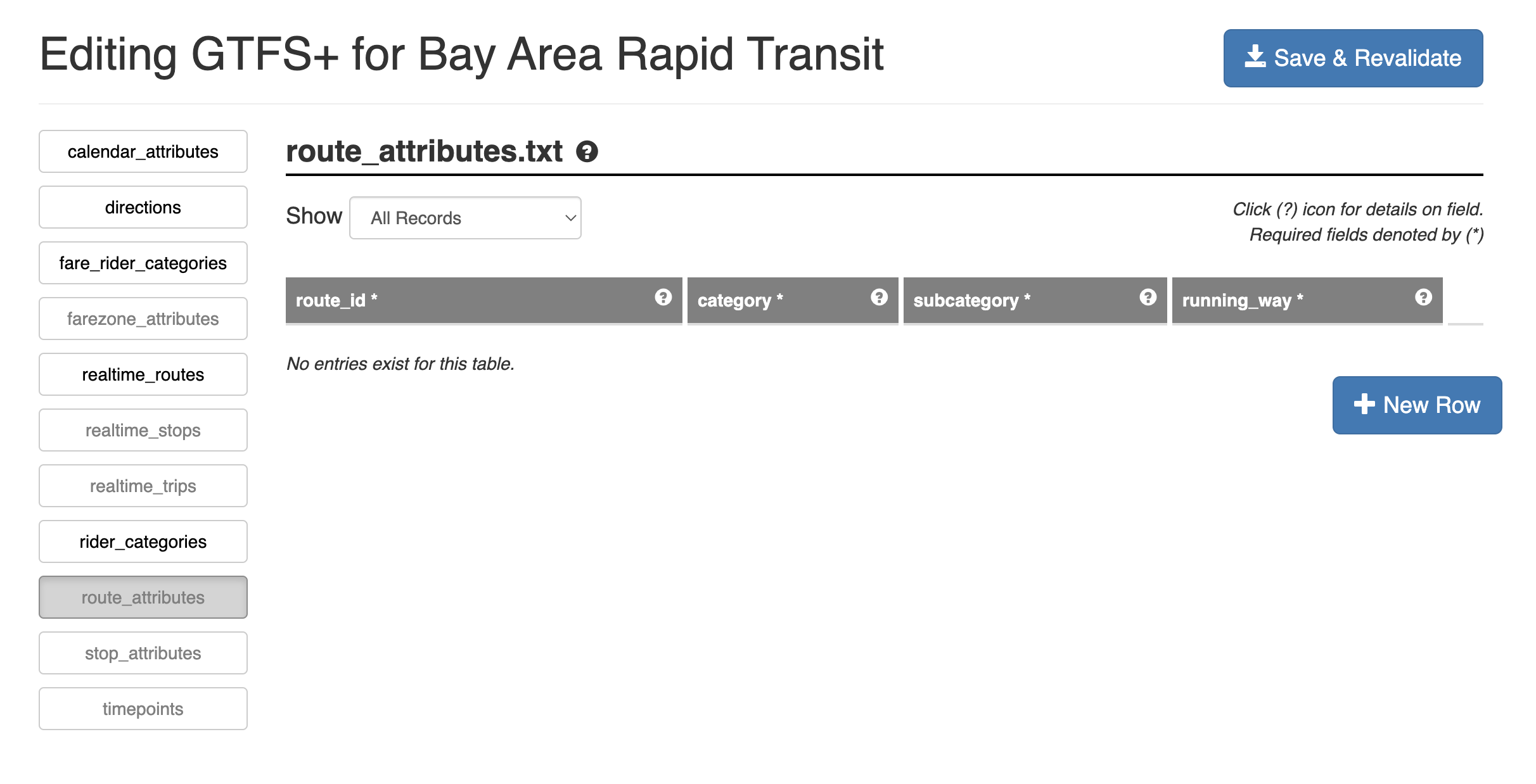 empty route attributes editor