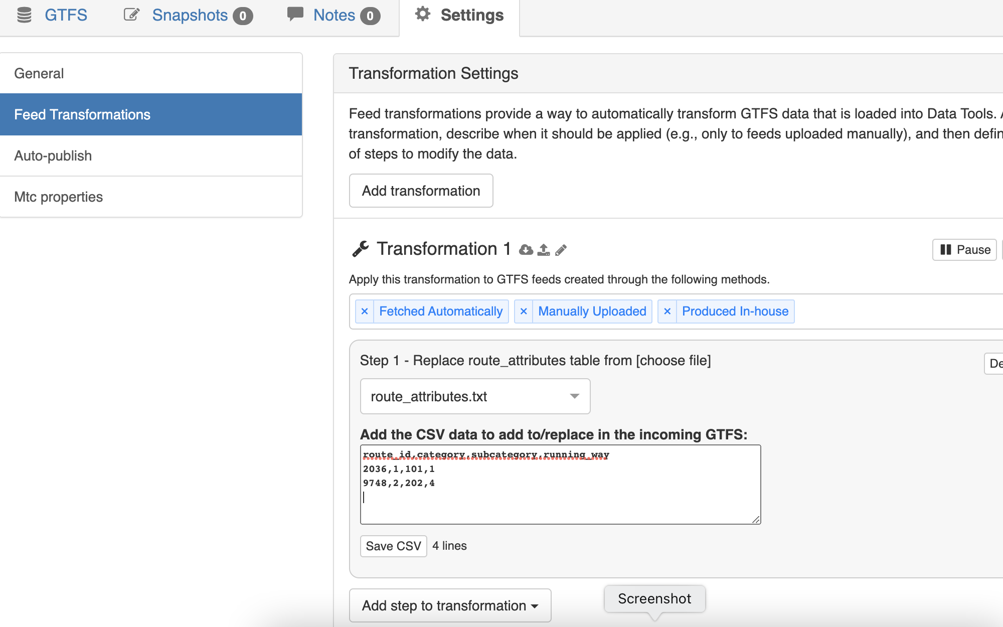Replace route attributes from CSV screenshot