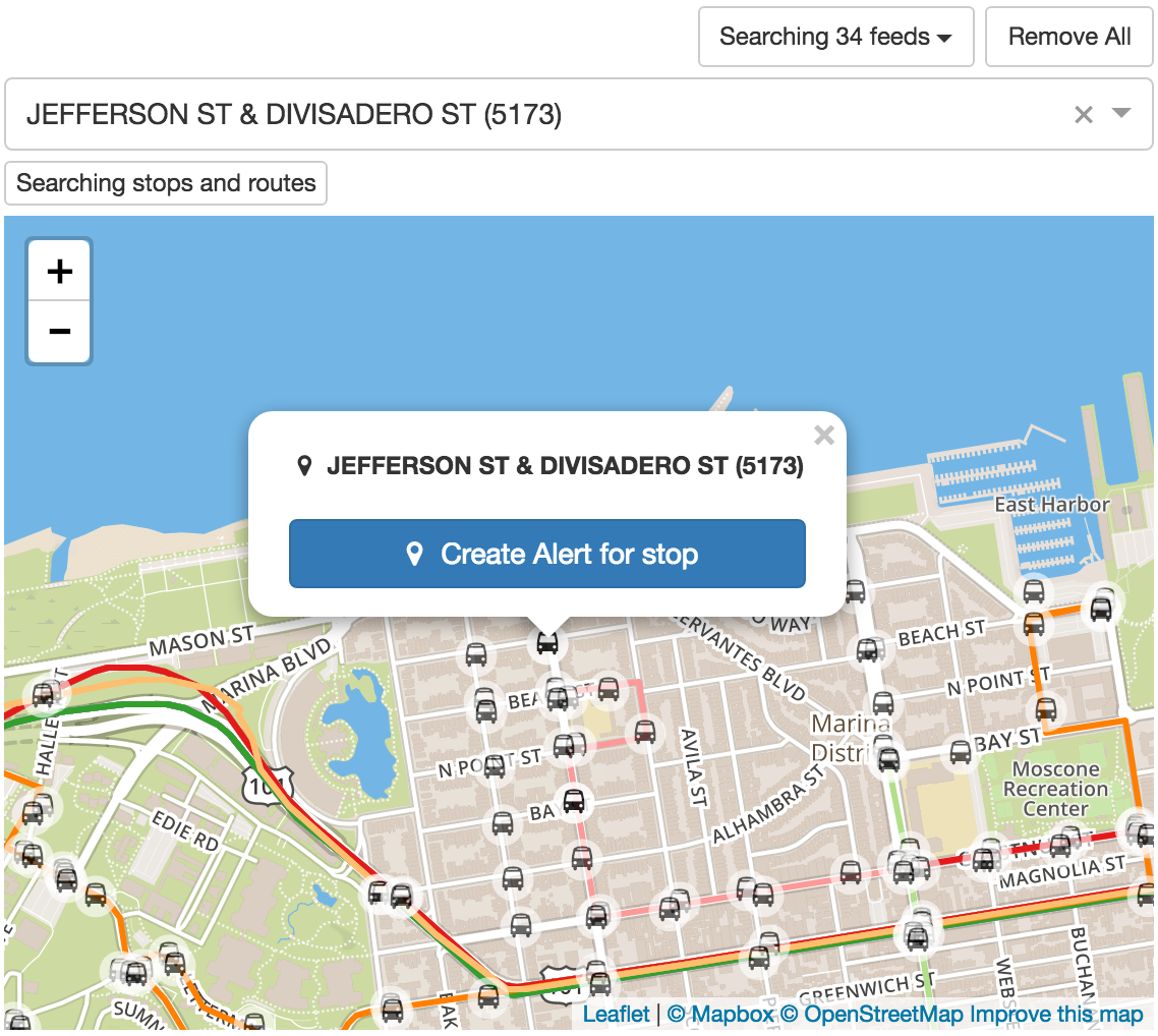 Search for routes/stops by name or on the map