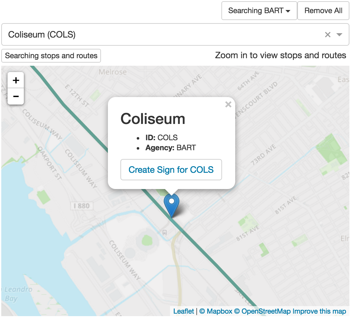 Search for routes/stops by name or on the map