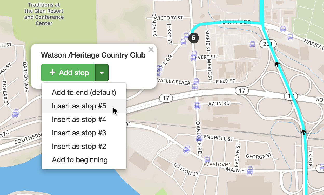 insert stop from map